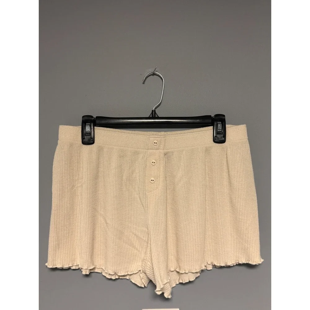 PJ‎ Salvage Women's Oatmeal Reloved Ribbed Knit Henley Sleep Shorts  Large Cozy